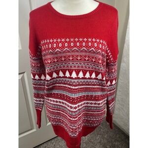 Shrinking Violet Womens M Red Christmas Holiday Fair Isle Pattern Knit Sweater